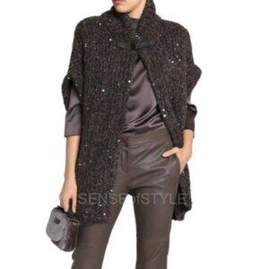 Brunello Cucinelli Cardigan Poncho Cape Jacket Coat Monili Trim Women Size XS